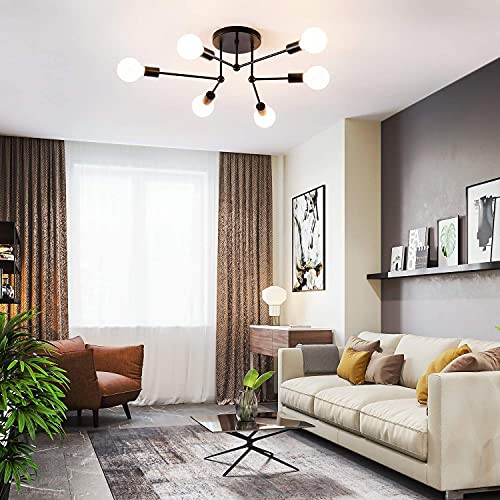 Black Modern Semi Flush Mount Ceiling Light SOZOMO Industrial ...