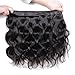 ISEE Hair 8A Unprocessed Brazilian Virgin Body Wave Human Hair 3 Bundles 100% Unprocessed Human Hair Extensions Natural Black (18
