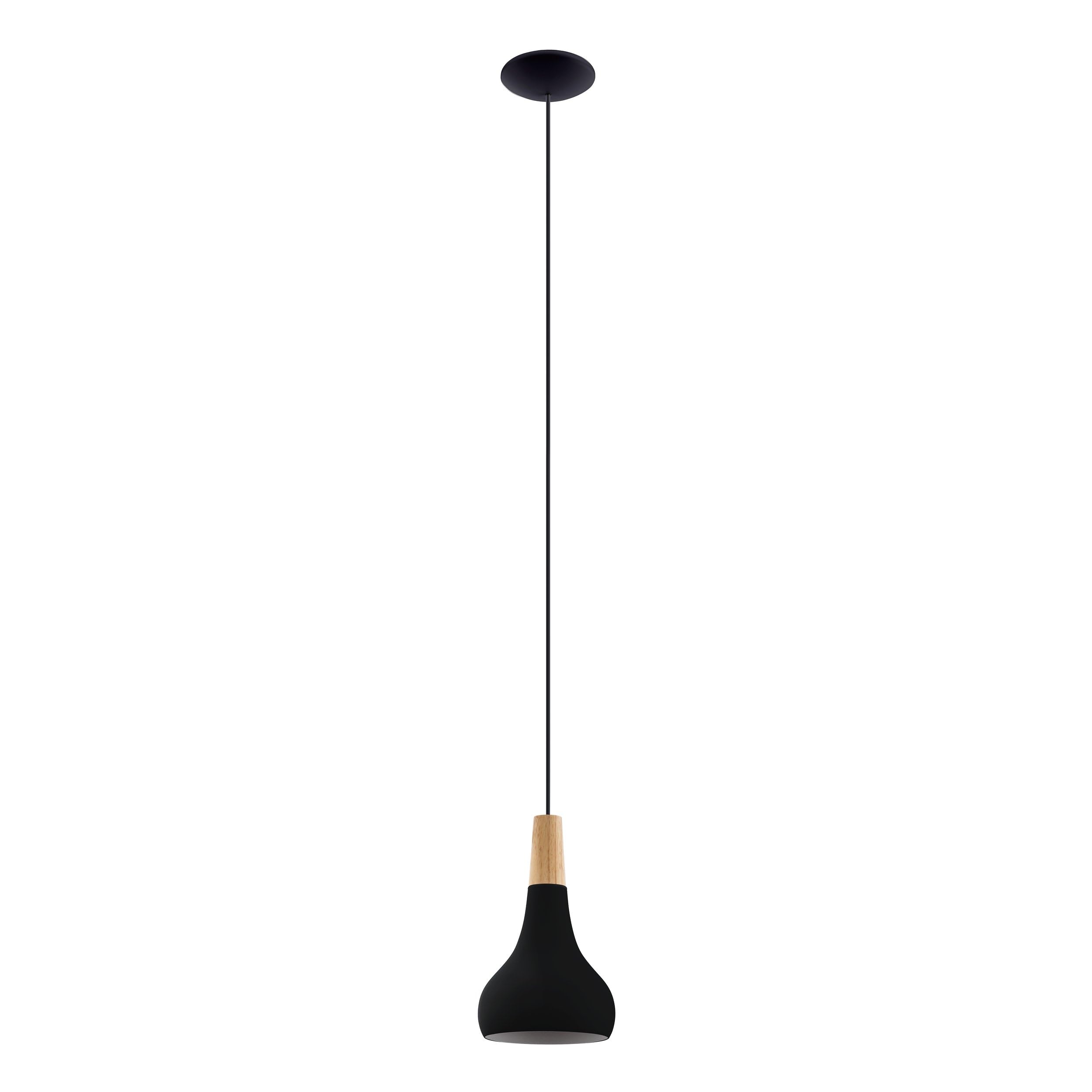 Eglo Pendant Lighting Sabinar, Ceiling Light Fitting, FSC100HB, Hanging lamp for Dining and Living Room Made of Black Metal and Natural Wood, E27 Socket, Ø 7 in — image 1