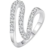 BOHG Jewelry Womens 925 Sterling Silver Plated Cubic Zirconia CZ Fashion Wave Eternity Ring Wedding Band