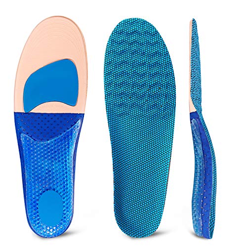 Arch Support Insoles for Plantar Fasciitis Orthotic Inserts Athletic Gel Shoe Insoles Shock Absorption and Cushioning Relieve Flat Feet, High Arch, Foot Pain (Womens(8.5-10), Mens(7.5-9.5),Blue)