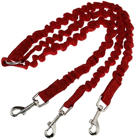 SING F LTD 3 Way No-Tangle Triple Coupler Dog Bungee Walking Leash Lead Rope Strap Red
