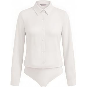 MANGOPOP Women's Long Sleeve Button Down Bodysuit Collared Blouse | Business Casual, Professional, Camisas, Attire, Teacher O