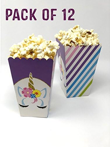 Unicorn Rainbow Popcorn Candy Favor Treat Boxes for Birthday Party Baby Shower 12 pack (unicorn, 5 and 3/4 inches)