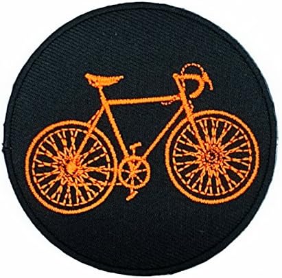 HHO Orange Bicycle Mountain Road Bike Patch Embroidered DIY Patches, Cute Applique Sew Iron on Kids Craft Patch for Bags Jackets Jeans Clothes
