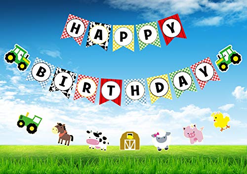 Farm Birthday Banner, Tractor Happy Birthday Sign with Animal Garland, Rustic Bday Party Decorations - Thumbnail 3