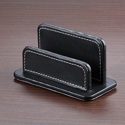 Zubita Name Cards Holder, Creative Design PU Leather Business Name Card Holder Stand Notes Container Desktop Organizer ( Black ) - Thumbnail 2