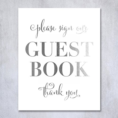 Guest book silver foil poster sign art print wedding re…