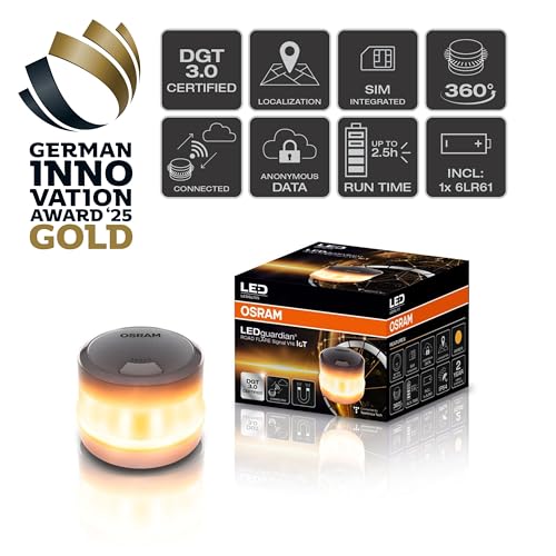 LEDguardian Road Flare Signal V16 IoT, feu d'avertissement LED certifié DGT 3.0, Utilisation obligatoire en Espagne, 1900K, localisation en Temps réel