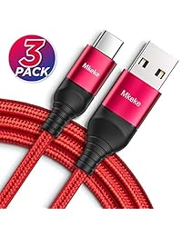 USB C Cable, Mkeke USB Type C Cable Fast Charging, [3 Pack] USB A to Type C Charger Compatible with Samsung Galaxy S10 S9 S8 and Other USB-C Devices … (Red)