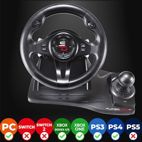 SUBSONIC Superdrive - GS550 steering wheel with pedals, paddles, shifter, vibration racing wheel for Switch 2, Switch, Xbox Serie X/S, PS4, Xbox One, PC