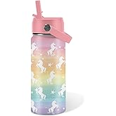 Unicorn Gift for Girls - 16oz Kids Water Bottle with Straw Lid, Stainless Steel Insulated Bottle, Leak Proof, BPA-Free, Unicorn Water Bottles for Kids, School, Unicorns Children Birthday Gift Cup(1pc)