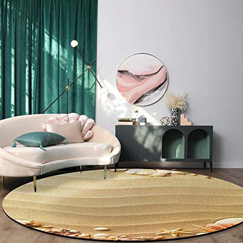 Beach Area Rug Round Rugs 6ft, Nautical Sandy Starfish Shells