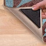 Rug Gripper -Anti Curling Non Slip Area Reusable Carpet Sticker Keeps Your Rug in Place and Makes Corners Flat Removable Washable Pad for Tile Floors, Carpets, Floor Mats, Wall, Black 4pcs
