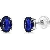 Gem Stone King 14K White Gold Blue Sapphire Stud Basket Setting Earrings For Women Men (1.14 Cttw, Gemstone September Birthstone, Oval 7X5MM)