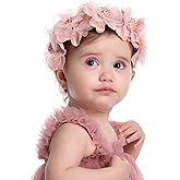 Bethynas Baby Girls Flower Cluster Headband Soft Lace Cloth Floral Head Wear for Wedding Party Cute Flower Hair Band for Toddlers Flower Girls (Pink)
