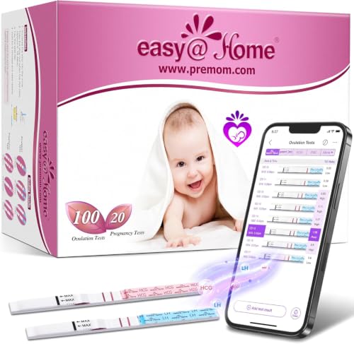 Easy@Home Kinderwunsch 100 x Ovulationstest Fruchtbarkeitstests und 20 x Schwangerschaftstests für Eisprung - Unterstützt von Premom Ovulation APP, 10