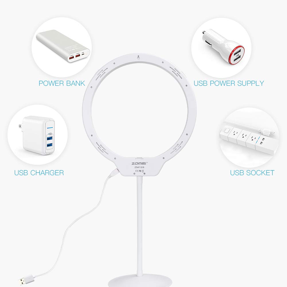 ZOMEI 10 Inch LED Tabletop Ring Light for Makeup with Mirror, Phone Holder, Hot Shoe (White)