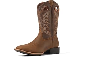 SUREWAY Western Boots For Men - Mens Square Toe Cowboy Boot,Oil/Slip Resistant,Durable Fashionable Classic Pull on 10 Inch Boots,Mid Calf Soft toe Wellington Boots