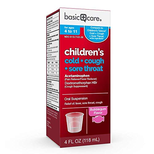 Basic Care Children's Cold, Cough & Sore Throat Oral Suspension, Bubblegum Flavor, 4 Fluid Ounce - Thumbnail 2
