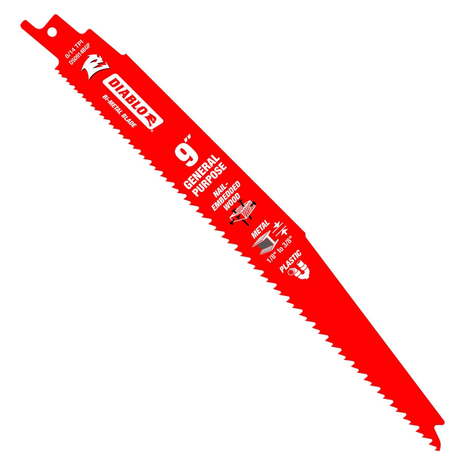 Photo 1 of Diablo Bi-Metal Reciprocating Saw Blade for General Purpose Cuts - Variable Tooth Design - 9" Length, 8/14 TPI - DS0914BGP