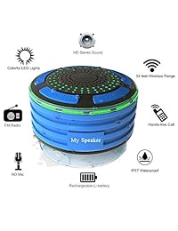 Radio de ducha, besuntek altavoz bluetooth impermeable portátil con IP67 impermeable Bluetooth 4.0 HD Sonido Enhanced Bass para iPhone iPod, iPad, teléfonos móviles y tablets (Azul), Azul