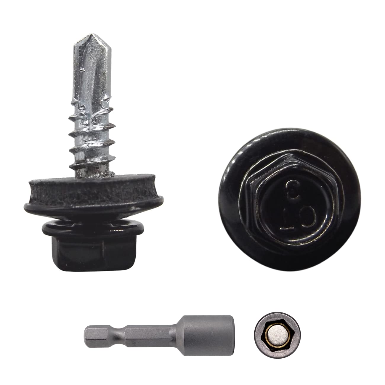 Marcopol (Pack of 150 pcs) Metal Roofing Screws, 4.8 x 19 mm Self-Drilling Screws With EPDM Washers, Painted Hex Washer Head, Sheet Metal Screw (150, RAL 9005), Black (RAL 9005)