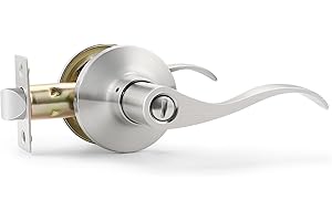 GOBEKOR 1 Pack Brushed Nickel Privacy Door Lever Wave Style, Stainless Steel Door Handle Interior Use, Bedroom Door Handle Lo