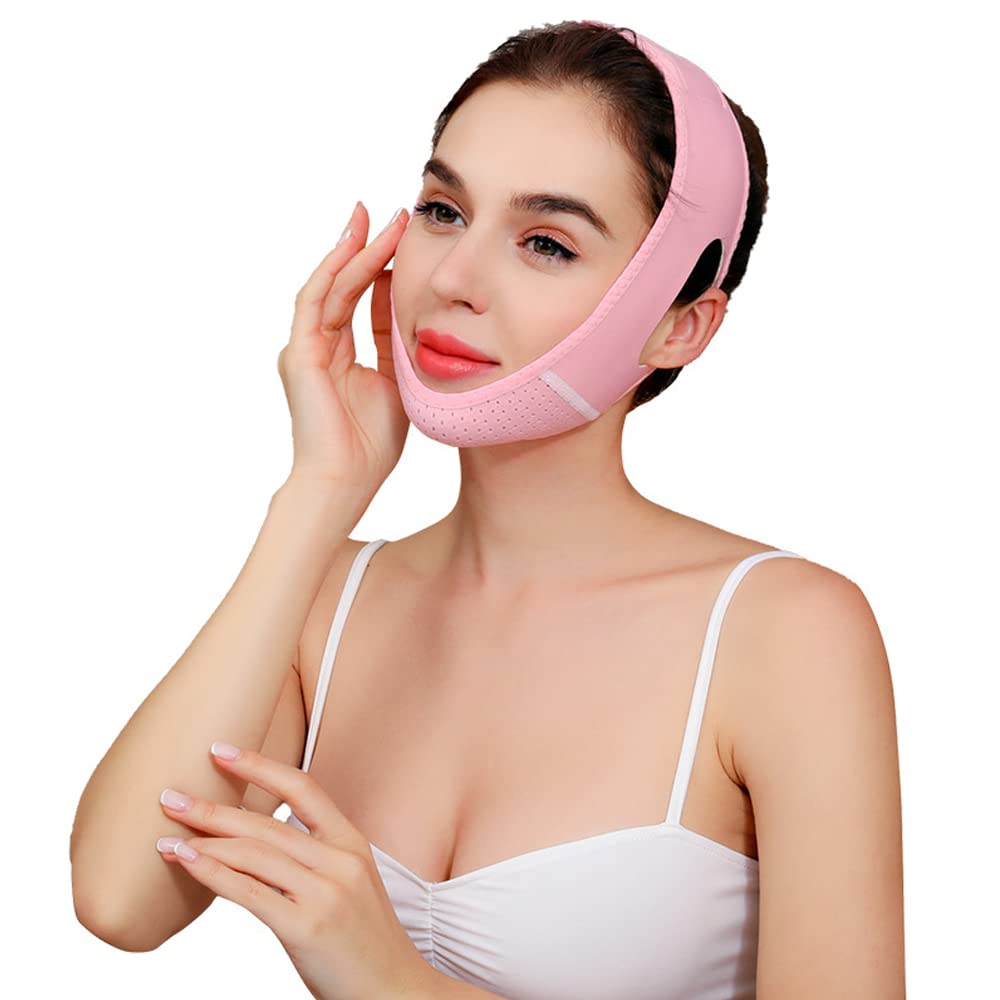 Double Chin Strap Chin Lifting Mask,Face Slimming Strap V Face Bandage,Reusable V Line Mask Facial Facial Slimming Mask Slimming,V Line Mask Face Slimmer & Shaper (Pink) (Pink)