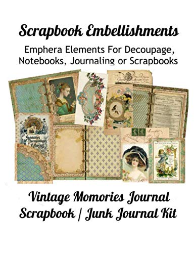 Scrapbook Embellishments: Emphera Elements for Decoupage, Notebooks, Journaling or Scrapbooks. Vintage Memories Journal Scrapbook / Junk Journal Kit by Paper Moon Media