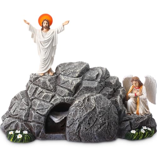 Photo 1 of Vercraft Jesus Easter Decorations Easter Resurrection Scene Set Resin Table Decor Empty Tomb Decoration Christian Figures Resurrection Statue He is Risen Decor for Home Table Office