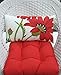 Set of 2 - Indoor / Outdoor Solid Red Universal Tufted U-shape Cushions for Wicker Chair Seat + 2 Free Kiwi Green & Red Poppy Flower Floral Lumbar / Rectangle Pillows