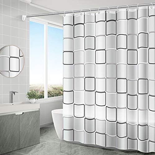 WOODFIB Shower Curtain, 100% PEVA Waterproof Anti-Mould Proof Resistant, Quick-Drying, Washable Bathroom Curtain, Includes 12 Pcs Curtain Hooks, 180 x 180 cm