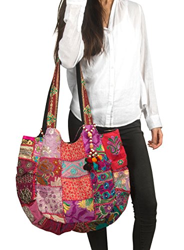 TribeAzure Large Fashion Pink Canvas Shoulder Bag Handbag Unique Tote Quilt Vintage Beach Travel Summer