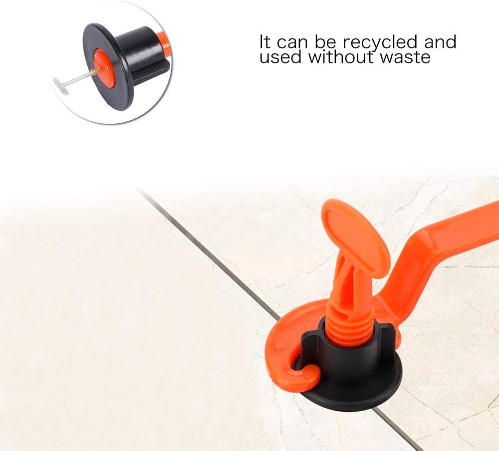 Tile Leveling System 1/16" Kit Reusable, 200pcs Tile Leveler Spacer with 1000pcs 1/12" Tile Spacers, 5pcs Wrench and 20pcs 1/16" Replaceable Spare Steel Pin (200) - - 