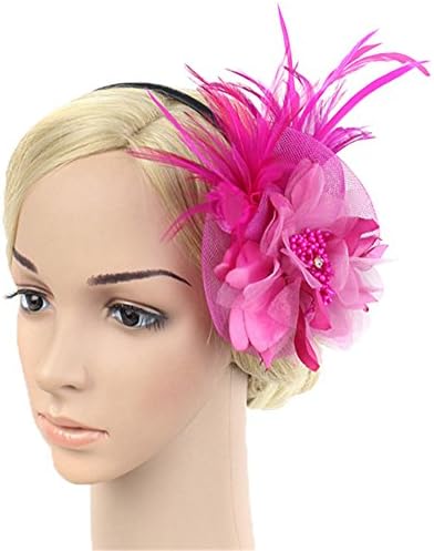 Ladies Fascinator Hat with Headband Flower Mesh Headwear for Tea Party Wedding (Rose)