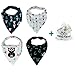 Emma + Evan Baby Bandana Bibs for Teething and Feeding, 4-Pack Super Absorbent Drool Bibs with Adjustable Snaps and Bonus Gift Bag, Trendy Style for Boys and Girls (Owl, Triangles, Arrows, ABC Set)
