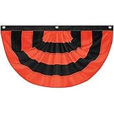 LinaGarten Halloween Bunting Flag 2 x 4 ft Fully Sewn Orange & Black 5 Stripe with 3 Grommets Pleated Half Fan Flag Bunting Banner Trick or Treat Halloween Decor Outside Porch Garden Outdoor Yard Indoor Home