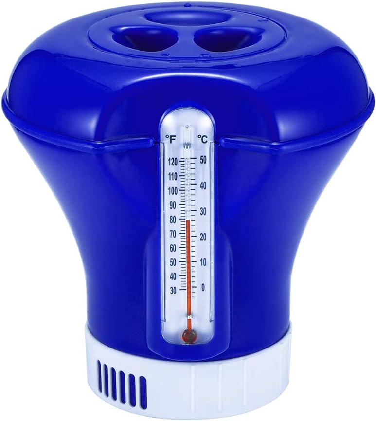 Pool Chlorine Floater, Floating Chlorine Dispenser with Thermometer for