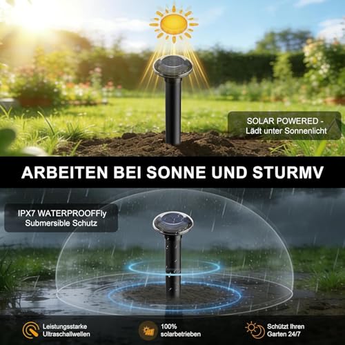 Uffylle Pack of 4 Mole Repellent, Maximum Coverage 900 m² Solar Mole Repeller Test Winner Vole Repeller Vibration Vole Repellent IP68 Mole Fence Against Moles & Voles