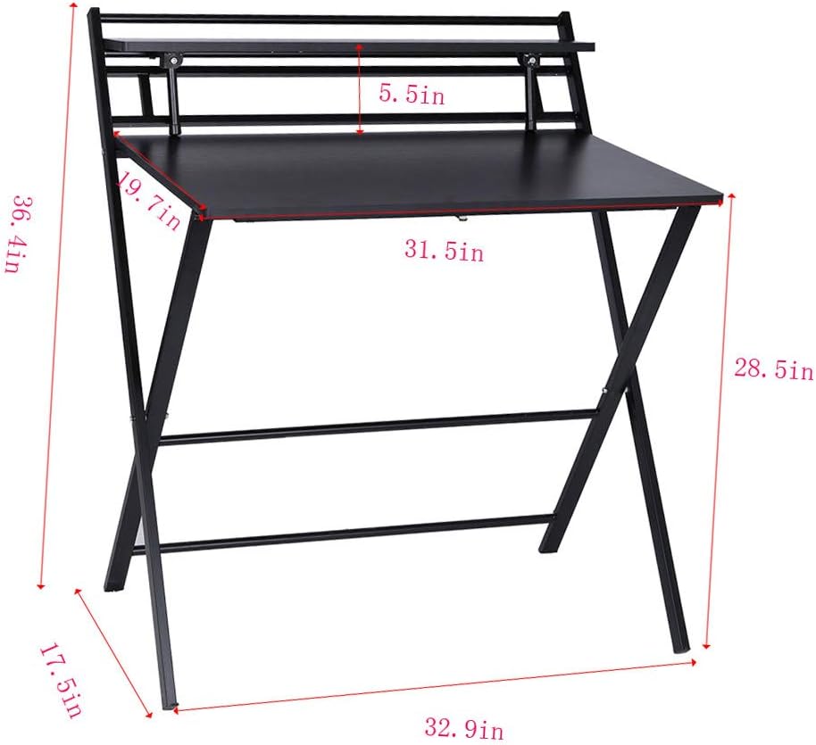 Folding Study Computer Desk - Writing Desk Portable Small Lazy Foldable Table Laptop Desk for Small Space,Free Installation Home Office Desk (Black): Kitchen & Dining