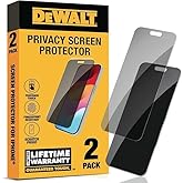 DEWALT Heavy Duty 2Pack Privacy Screen Protector for iPhone 16 Plus, Sensor Protection, Dynamic Island Compatible, AntiSpy Tempered Glass [9H Hardness] Case Friendly High Response, HD Image Quality