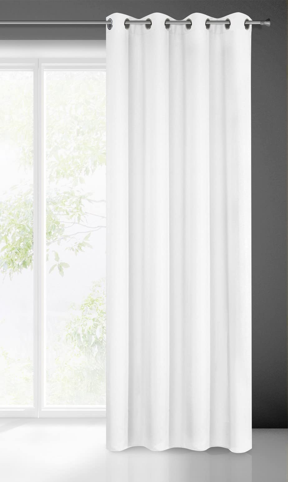 Eurofirany Smooth Plain Modern Curtain with Eyelets-1 Unit, Bedroom, Living Room, Lounge, Kitchen, 140g m/2, Fabric, White, W55 x L98 — image 1