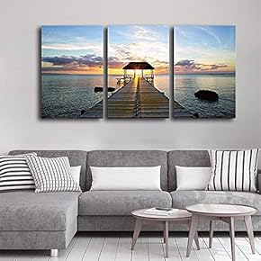 3 Piece Canvas Print - Contemporary Art, Modern Wall Art - Beautiful Inspiring Calmness at Sunset - Giclee Artwork - Gallery Wrapped Wood Stretcher Bars - Ready to Hang 16 x24 x3 Panels
