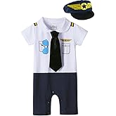 COSLAND Baby Boys' 3pc Pilot Costume, Cotton, Infant Short Sleeve Romper, 0-24 Months