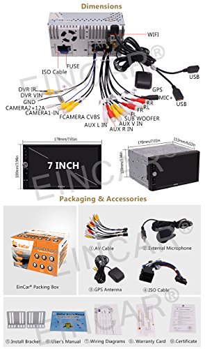 Quad Core Android 6.0 7'' Car Radio with GPS Navigation HD Touch Screen Double Din Car Stereo Audio System Support Bluetooth/WiFi/External Mic/USB/SD+ Front Reversing Camera