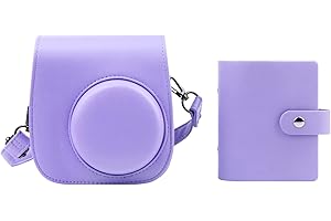 AEXTAEST Protective Camera Case for Fujifilm Instax Mini 11 12 9 Instant Camera with Instax Mini Album, Photo Album for Fujifilm Instax Mini Camrea, PU Leather Bag Cover with Removable Adjustable Strar (Purple)
