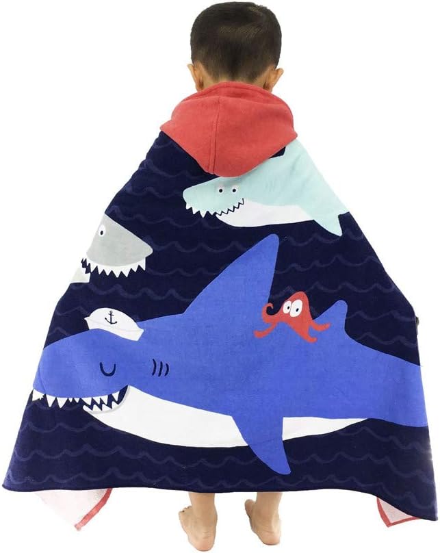 HOMAGIC2WE Boy Hooded Towel Cotton Beach Towels Poncho Swim Bath Robe Shark