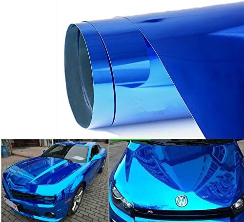 Padhome Blue Self-adhesive Gloss Chrome Mirror Vinyl Wrap Adhesive Film Air Release DIY Decal Sheet (12" x 60"/1FT X 5 FT)