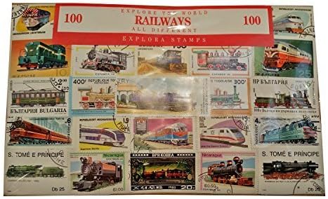 Worldwide Railway Transport Trains Locomotive Stamp Collection – 100 Different Stamps! Souvenir/Speicher/Memoria! Collectable Stamps from Around the World! Timbre/Stempel/Francobollo/Sello!